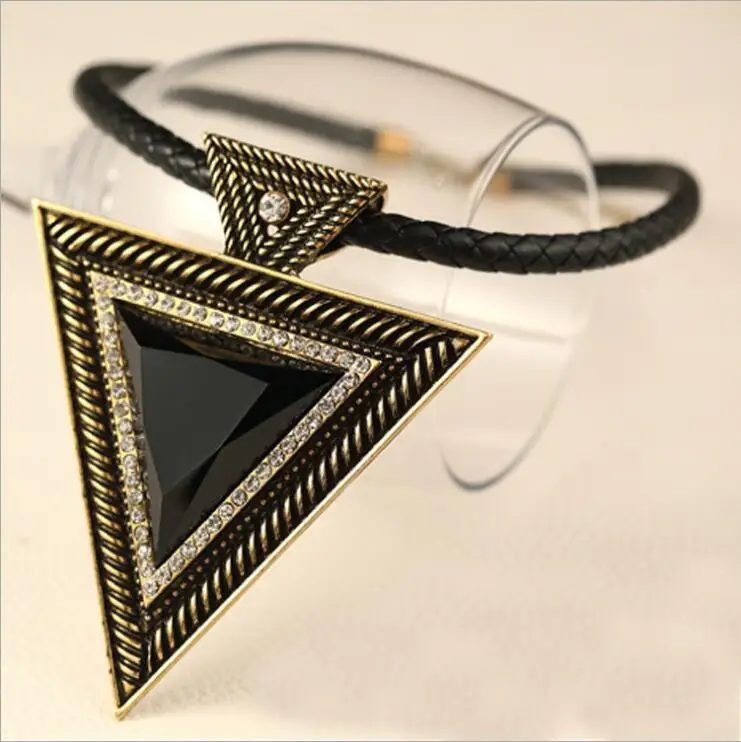 Vintage Big Black Triangle Statement Necklace Women Boho Crystal Maxi Necklace Collier Turkish Jewelry Accessory Gifts