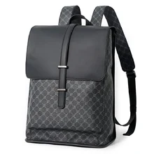 New Luxury Brand Design Backpack Plaid Leather Large Capacity Travel Double Shoulder Bag Fashion Men Daypack Student Schoolbag