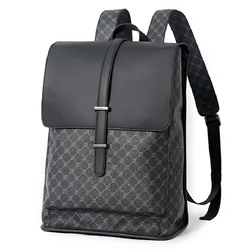 New Luxury Brand Design Backpack Plaid Leather Large Capacity Travel Double Shoulder Bag Fashion Men Daypack Student Schoolbag
