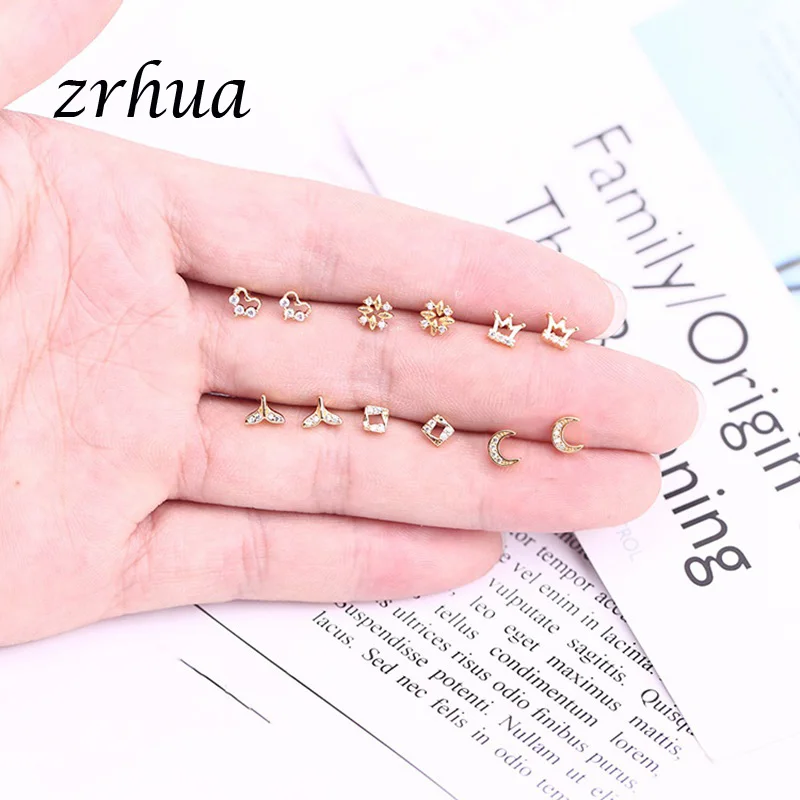 

New Cute Girls Earrings Geometry Heart Moon Star 925 Sterling Silver Needle Earrings for Women Female Engagment Party Gifts,