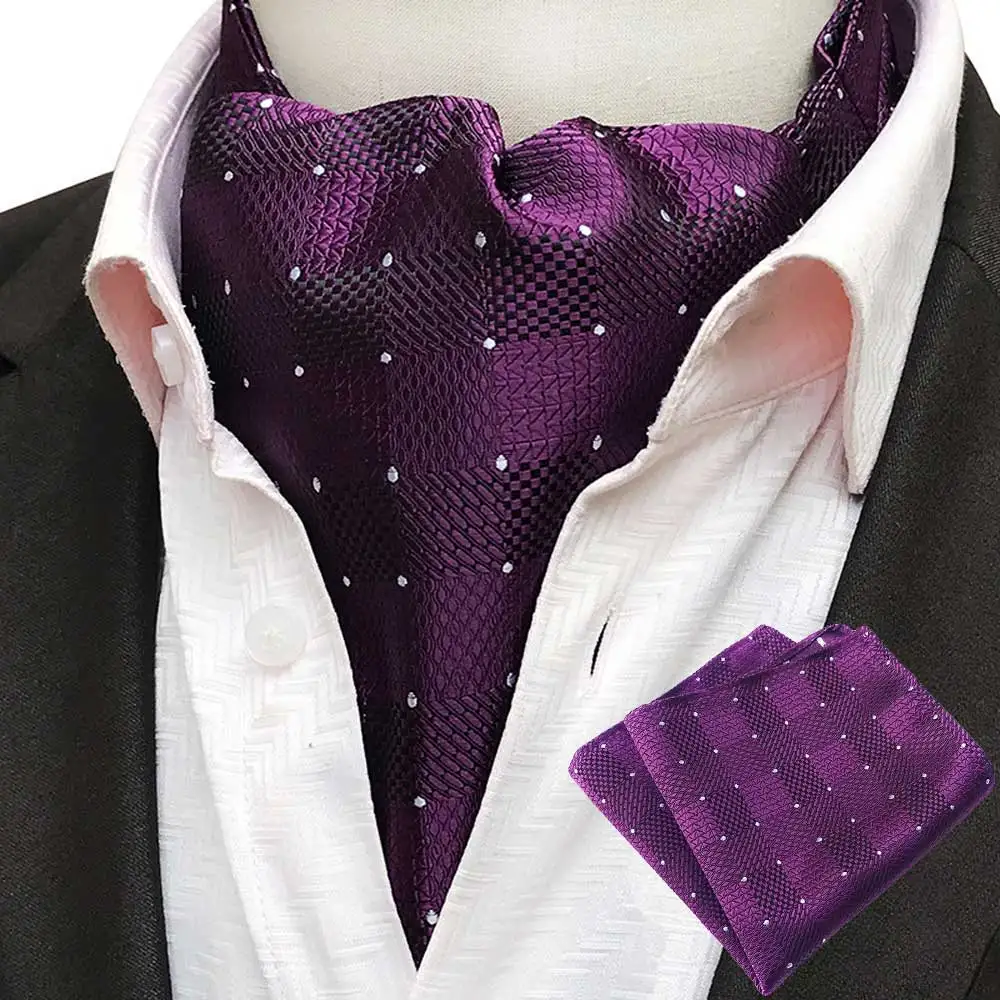  Mens Cravat Ascot Scarf Colorful Floral Paisley Jacquard With Handkerchief Set