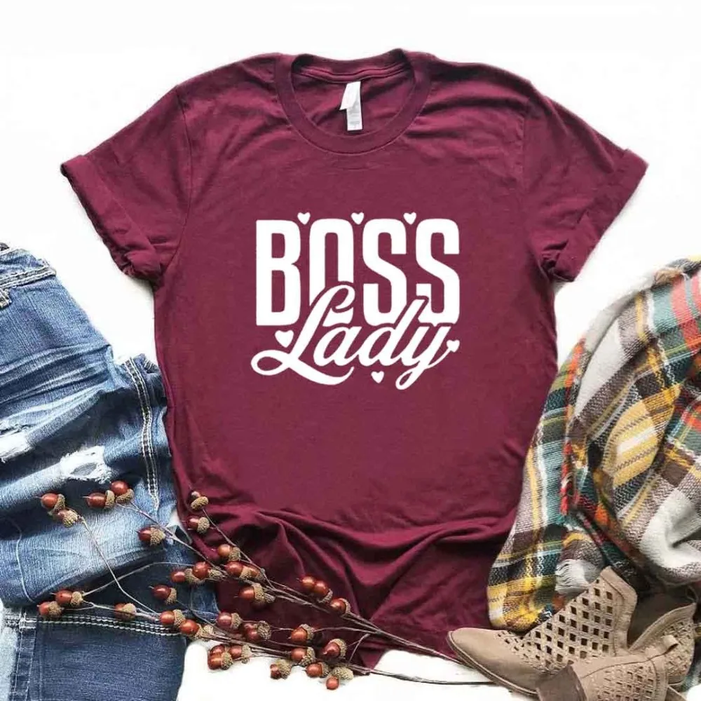 Женские футболки с принтом Boss Lady, хлопковая Повседневная забавная футболка для девушек, 6 цветов, Прямая поставка, NA-950