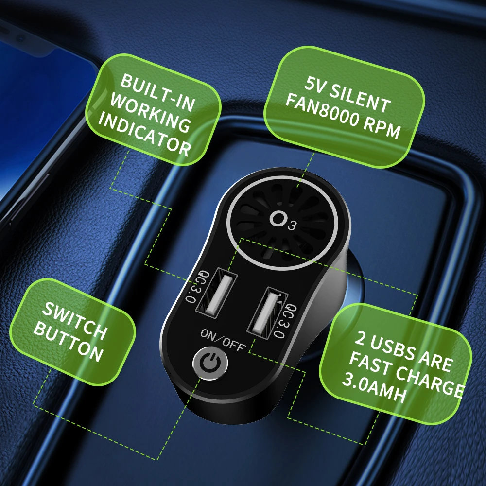 

Multifunction Car Air Purifier Ionizer w/ Dual USB Charger Smoke Odor Eliminator Personal Negative Ion Air Freshener