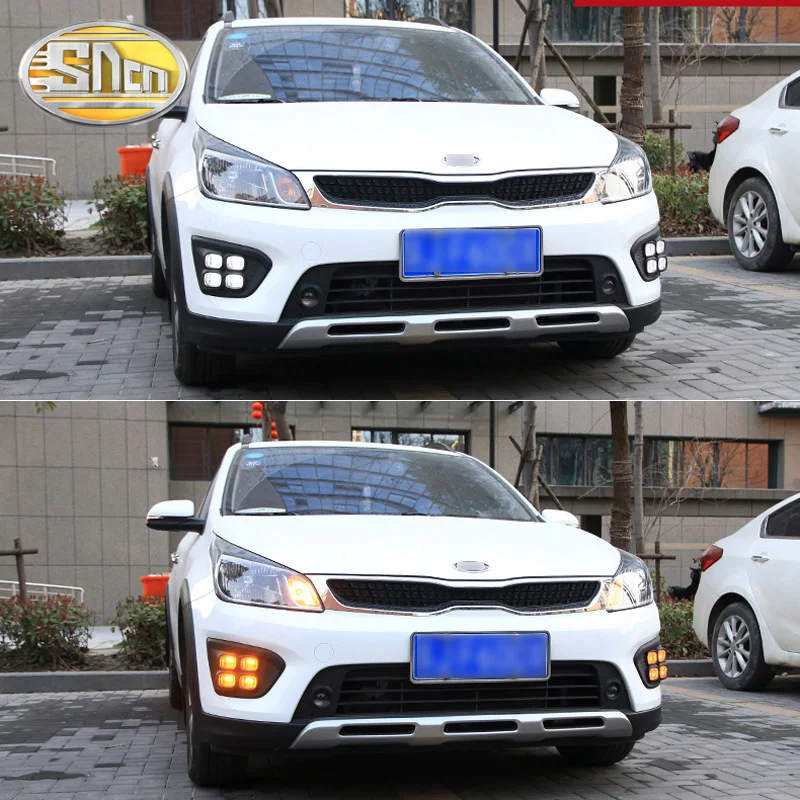 Для Kia Rio Xline светодиодный дневные ходовые огни DRL с желтым сигналом поворота лампы 4 глаза противотуманные фары