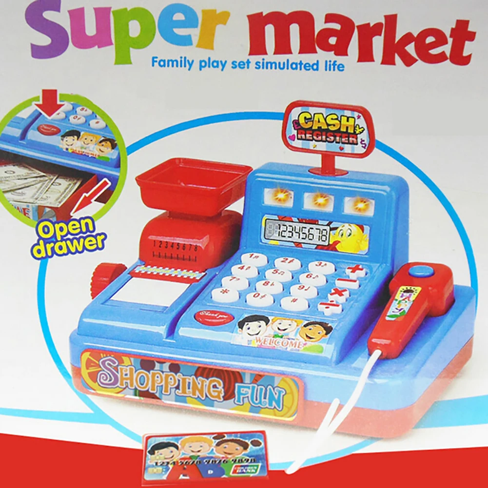 Kids Cash Register Toy Child Simulated Music Light Market Cash Register Kids Role Play Puzzle Toy Gift Early Educational Toys 6