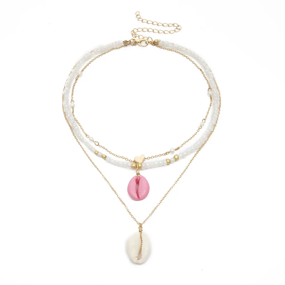 Fashion Multi-layer Bead Necklaces For Women Shell Pendant Heart Shaped Star Chain Necklace Jewelry Accessories