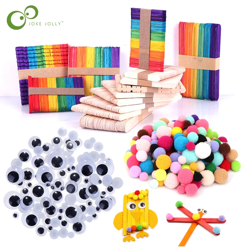 Colored Wooden Popsicle Sticks Natural Wood Ice Cream Sticks Kids DIY Hand Crafts Art Toys Ice Cream Lolly Cake Tools GYH