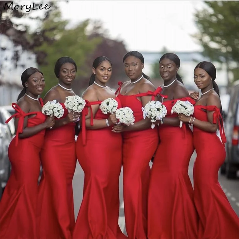 

Red Bridesmaid Dresses Silk Satin Scoop Sleeveless Mermaid Bridesmaid Dresses With Lace Up Back Wedding Party Bridesmaid Gowns