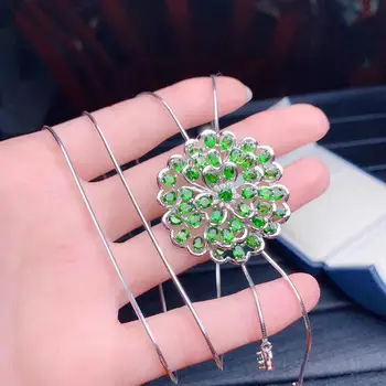 شراءالطبيعية الخضراء ديوبسايد قلادة الأحجار الكريمة الطبيعية سترة قلادة S925 الفضة الفاخرة كبيرة مستديرة الكوبية فتاة المجوهرات هدية