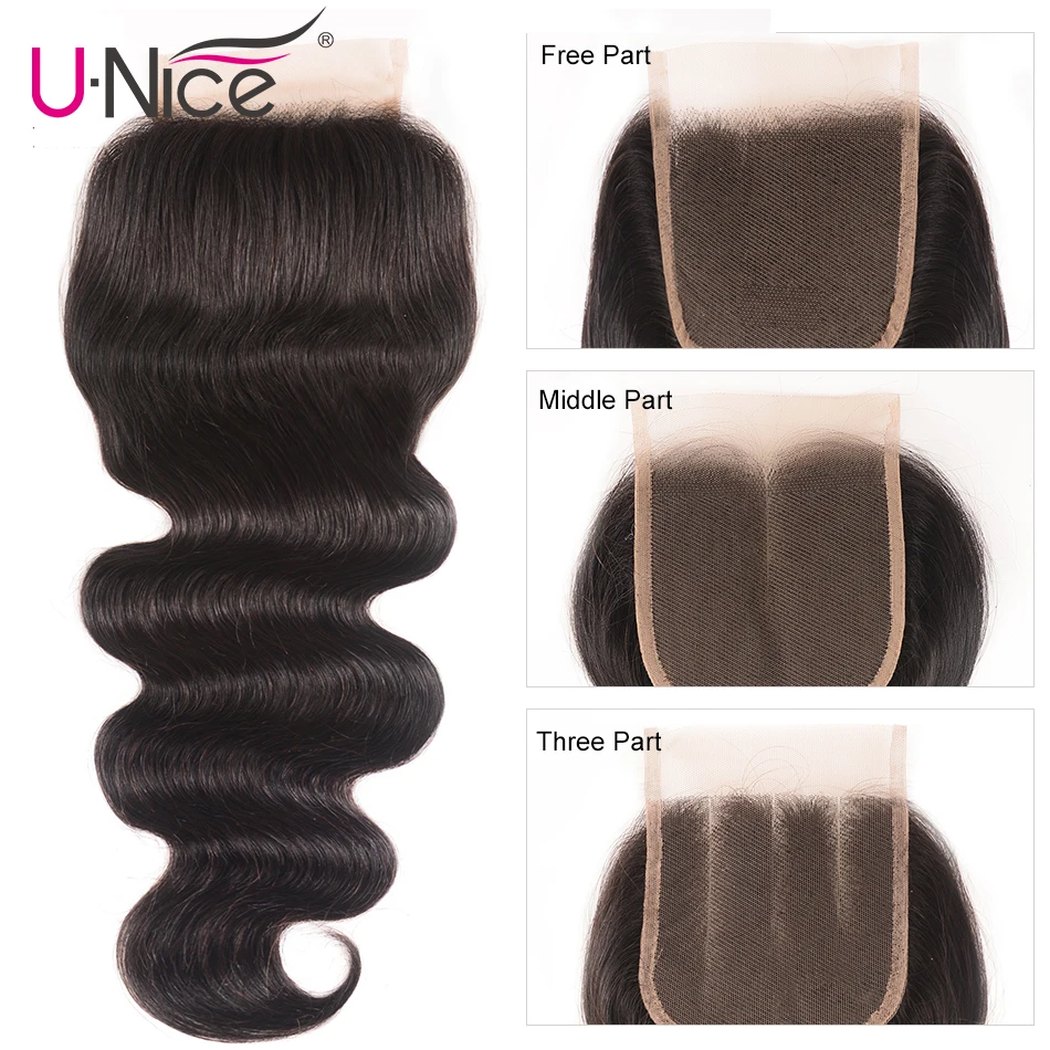 Волосы UNICE малазийские тела волна 4 пучки с закрытием 5 шт. Кружева закрытия с волосами ткет Реми человеческие волосы пучки с закрытием