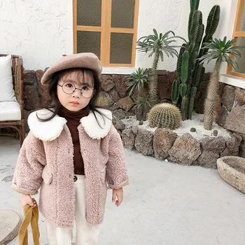 

Winter Warm Keep Lamb Coat Kids Girls Baby Lapel Thick Turndown Collar Outwear Plush Fashion Children Girl Jackets Tops