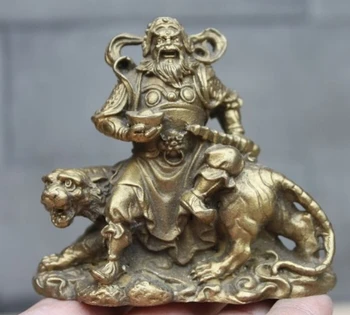 

---522+++China Folk Classical Brass Copper Ride Tiger God of wealth Buddha Statue
