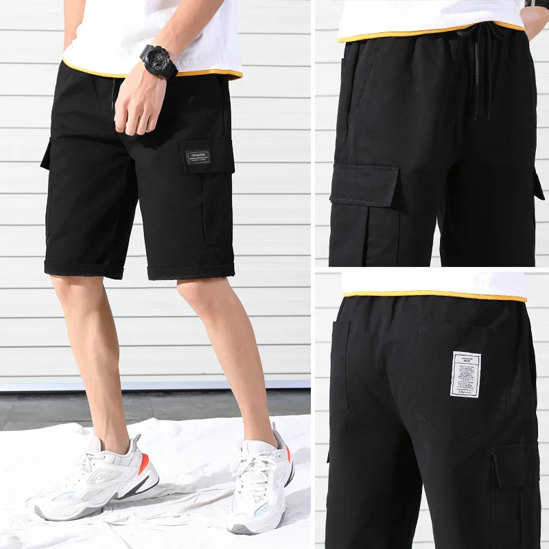 

2019 summer men cargo Cotton solid casual Letter Printed shorts Elastic Waist Fashion Bodybuilding Jogger Men's Workout Shorts