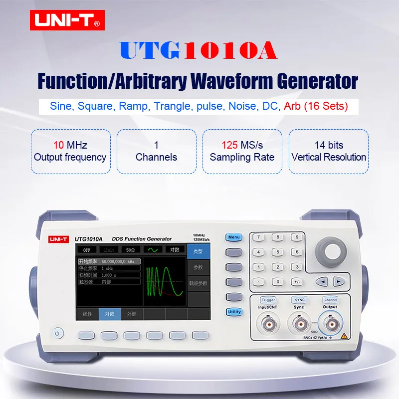 

Function/Arbitrary Waveform Generator UTG1010A 1 Channel 125MS/s Sampling rate 5MHz Output frequency AM PM FM ASK FSK Modulation