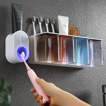 

Automatic Toothpaste Dispenser Dust-proof Toothbrush Holder Wall Mount Stand Bathroom Accessories Set Toothpaste Squeezers