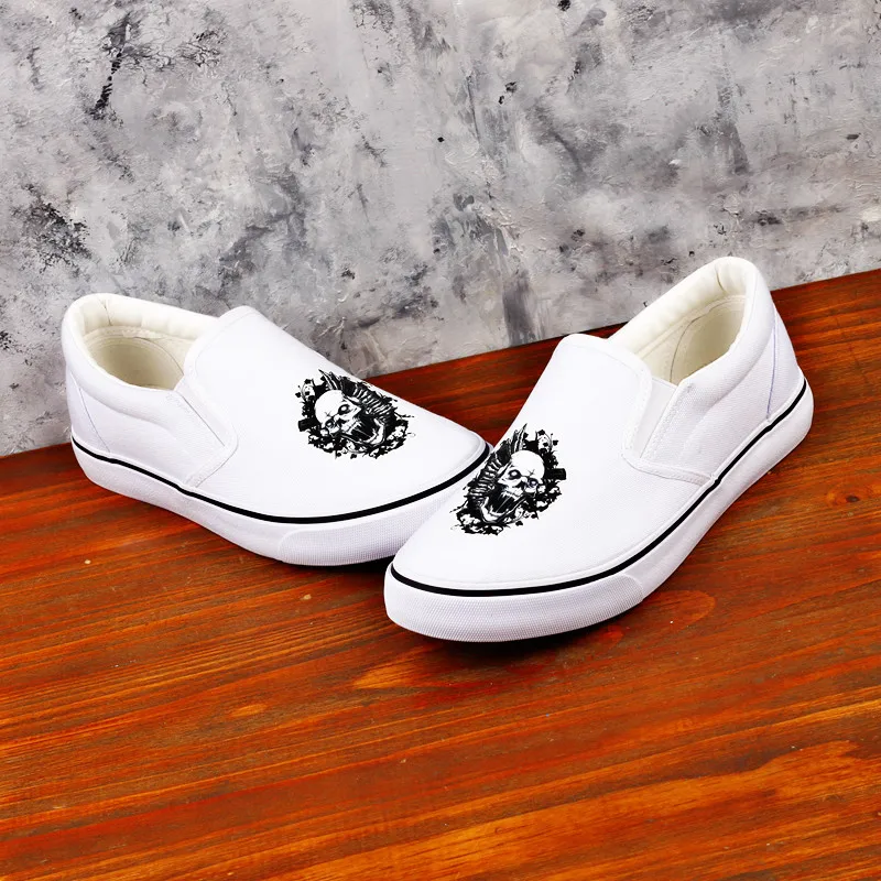 

Top Brand Fashion Skull Head Printed Women Vulcanize Canvas Shoes Slip On Low Top Loafers Custom Skeleton Punk Shoes Espadrilles