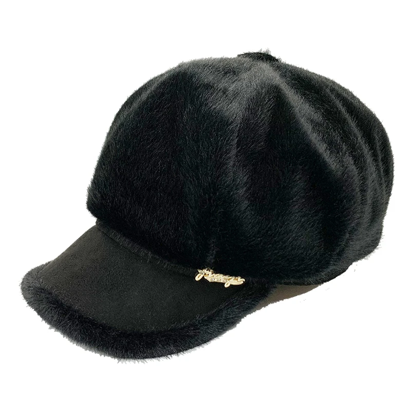 Осенне зимняя женская кепка Newsboy Casquette Femme искусственный мех кролика плюшевая