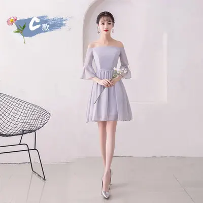 Розовые короткие платья для невесты шифон женские платья для вечерние и свадебные модельные пикантные Выходные туфли на выпускной роскошный голубой Короткие платья для девочек, Vestido - Цвет: C short gray