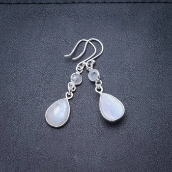 

Natural Rainbow Moonstone Handmade Unique 925 Sterling Silver Earrings 2" Y3556