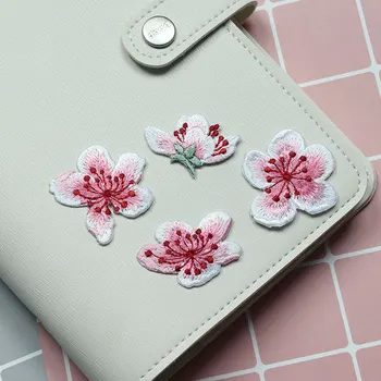 

4pcs/set Small Embroidered Applique Peach Flowers Patch Iron On Sew DIY Craft patches for Clothing pants Decor accessories