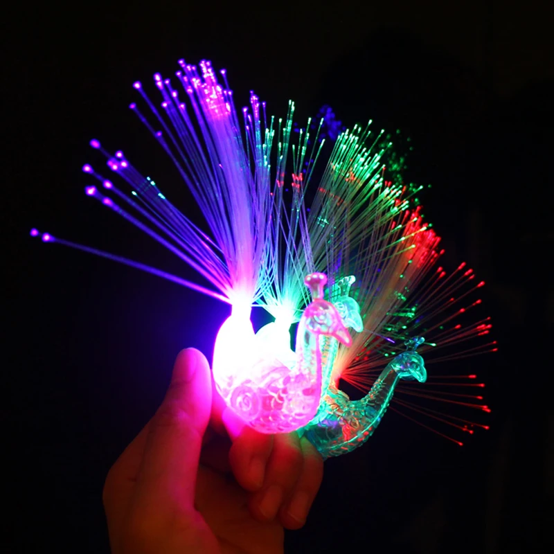 

3Pcs Twinkle Fiber Optic Night Light LED Glow Peacock Finger Night Lamp Fluorescent Shiny Neon Flashing Party Decor