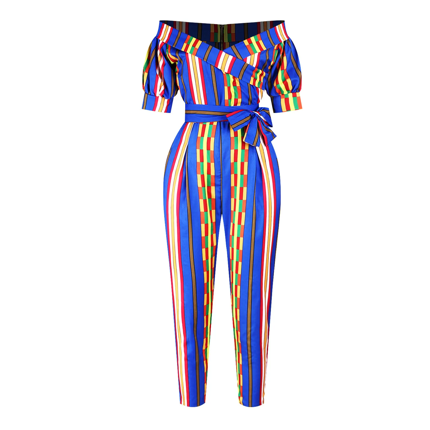 african fashion style New Summer African Printing Jumpsuit For Women Fashion Lantern Sleeves Off Shoulder Ankara Style Trousers Casual Lady Jumpsuit african outfits