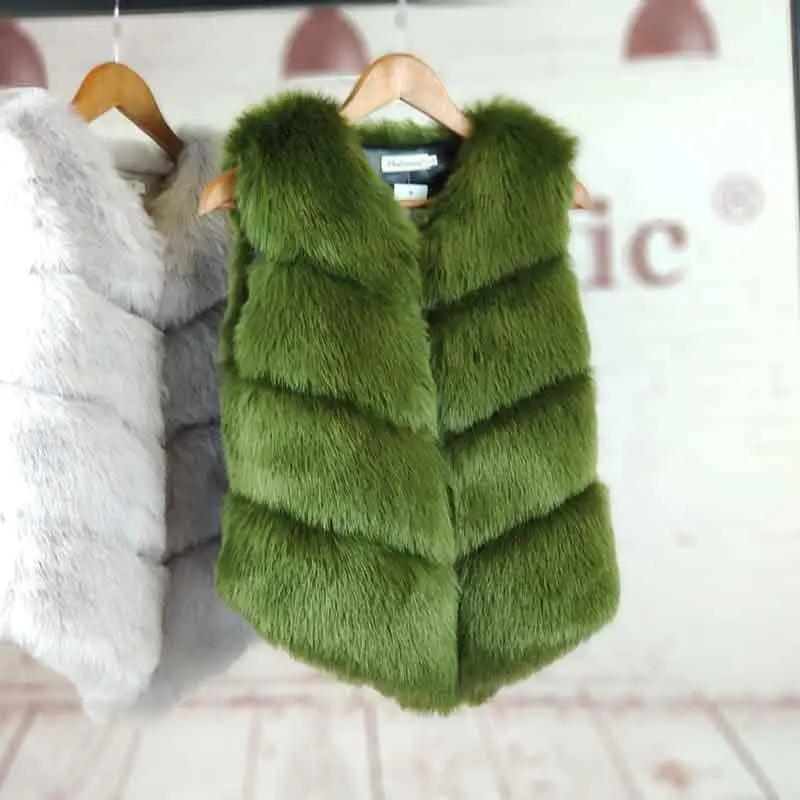 Модное пальто из искусственного меха без рукавов, зимнее пальто-жилет, Женское пальто на талии, искусственный жилет из лисьего меха, женская меховая куртка для дам - Цвет: Армейский зеленый