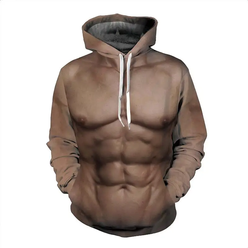 Men Casual Loose 3D Muscle Print Hoodies Autumn Winter Sweatshirt Pullover Hip Hop Streetwear Male Hooded Top Plus Size - Цвет: HJS00422