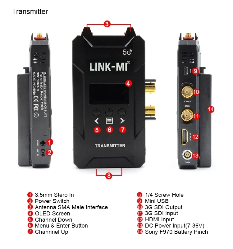 LINK-MI LM-WHS400 400M беспроводной 3g SDI/HDMI удлинитель поддержка разрешения до 1080P@ 60 Гц, Нулевая задержка и без сжатия