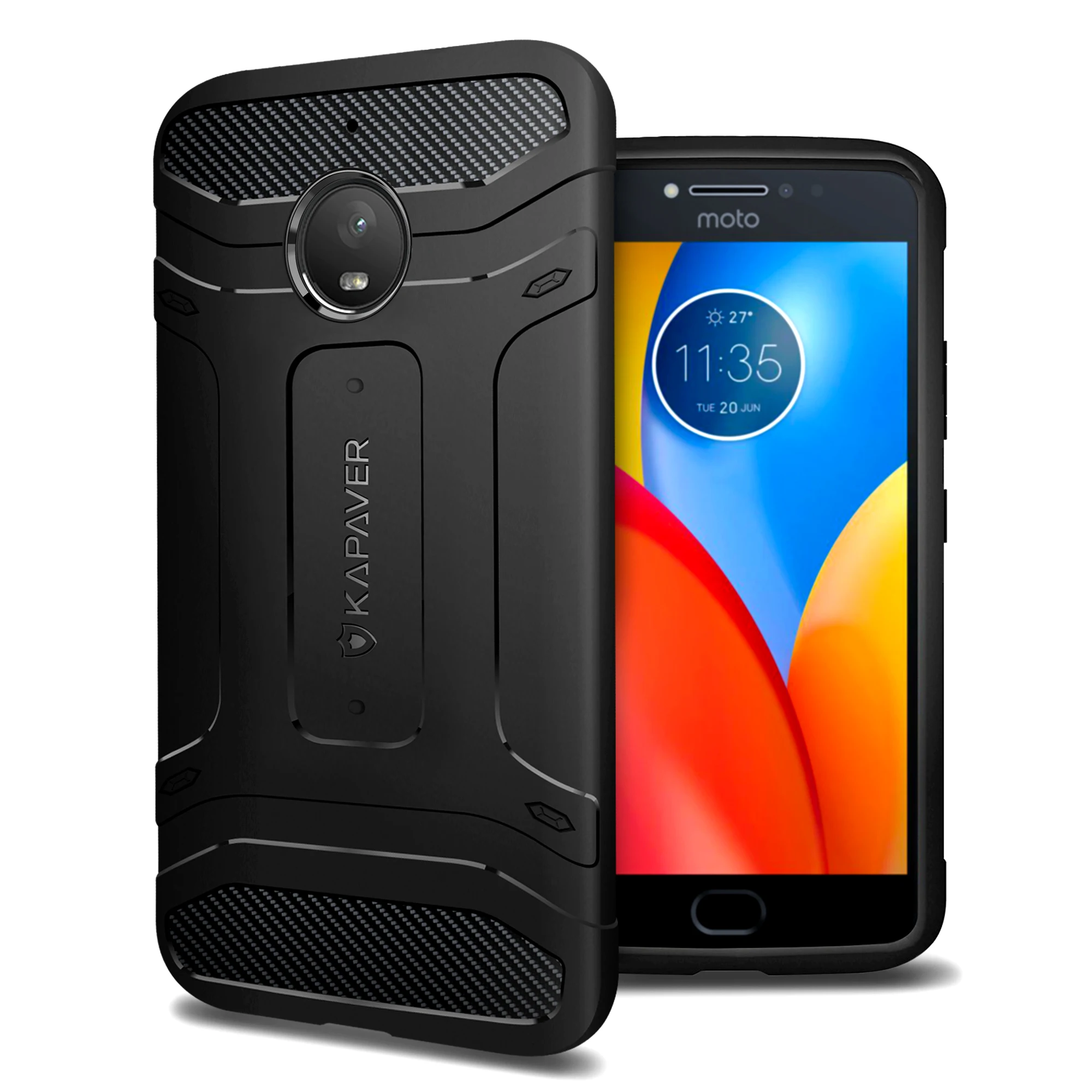 

KAPAVER® Rugged Solid Black Shock Proof Slim Armor Case for Moto E4 Plus