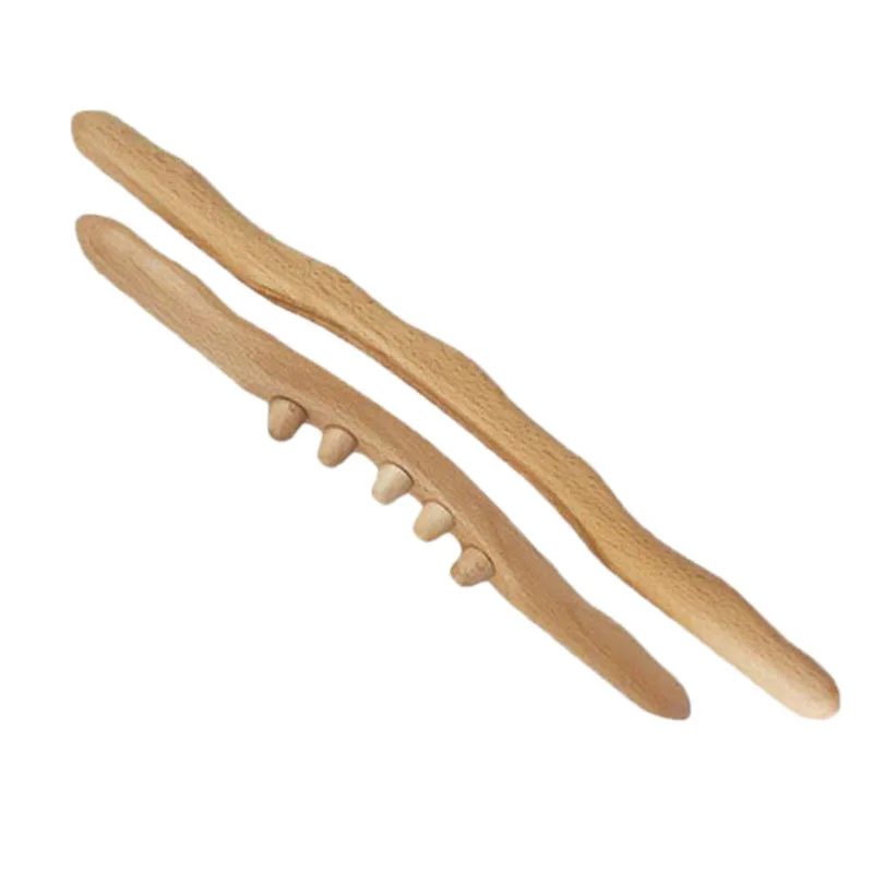 2 Pcs/Set Natural Wooden Gua Sha Stick Tools Back Massage Stick Scraper