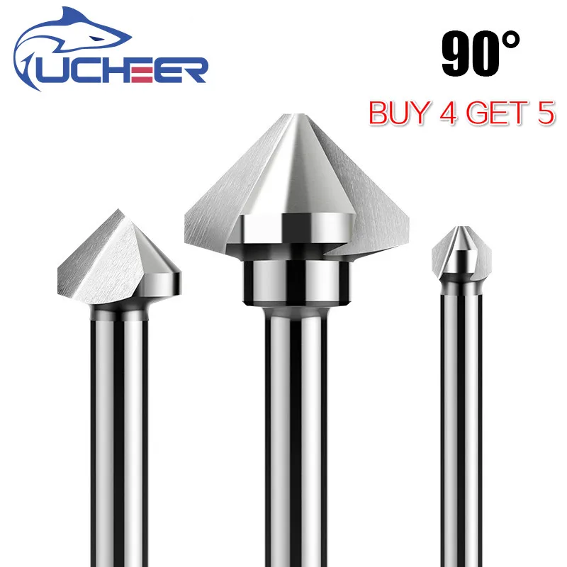 

BUY4GET5 UCHEER 3 Flute 90 degree HSS Countersink chamfering too Wood Steel Chamfer Cutter Power Tool 4.5 to 50mm