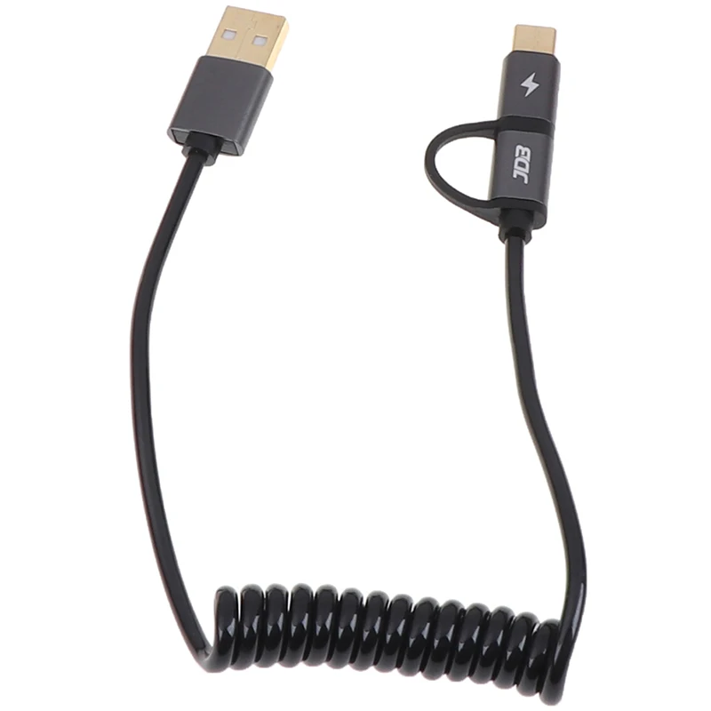 Выдвижной Micro USB type C кабель зарядного устройства 2 в 1 Весна Спиральный Android USB-C Быстрая зарядка кабель мобильного телефона 60 см/120 см/150 см
