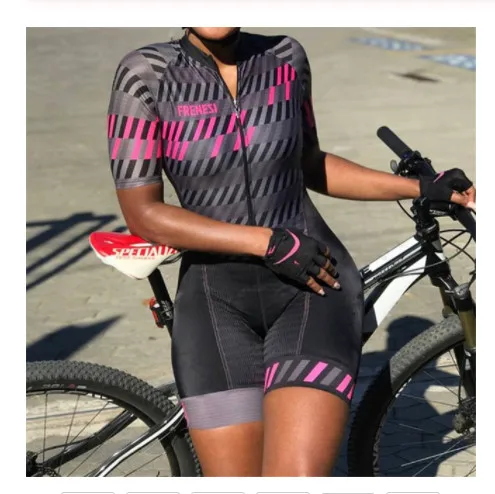 

2019 Pro Team Triathlon Suit Women's short sleeve Cycling Jersey Skinsuit Jumpsuit Maillot Cycling Ropa ciclismo set pink gel
