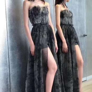 

New ink painting print sexy long skirt fairy long skirt girl