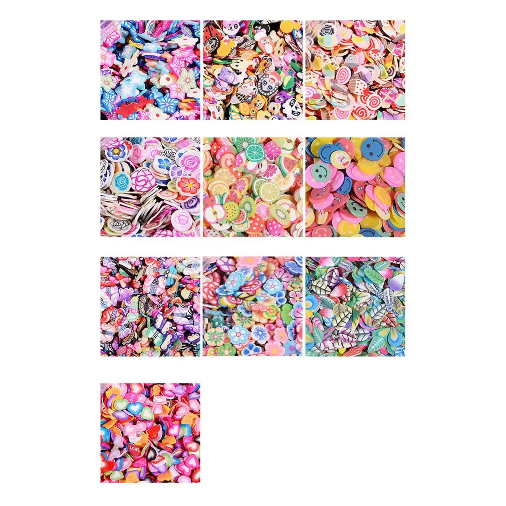 1000pcs/Set 3D Nail Art Stickers Fruit Star Tie Flower Soft Ceramic DIY Slice Tiny Decor Decoration Nail Decals