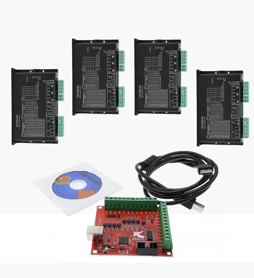 Hot!CNC Control system kit 1*Red Breakout Board USB MACH3 100Khz 4 Axis Interface Driver Motion Controller+4*DM556/DM542 Drive |