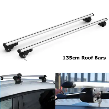 

2PCS 135cm Universal Silver Car Roof Rack Basket Top Cross Strip Bars Rail Manganese Steel Lockable Anti-Theft Luggage Carrier