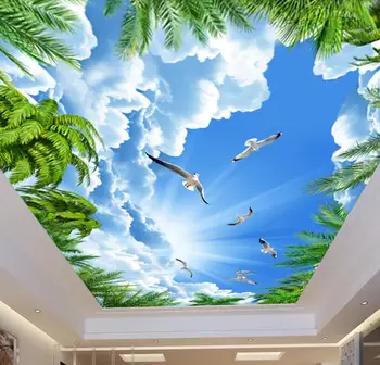 

CJSIR Papel De Parede Para Quarto Coco Blue Sky White Cloud Seagull Ceiling Zenith Mural Custom Large Mural Wallpaper Decors