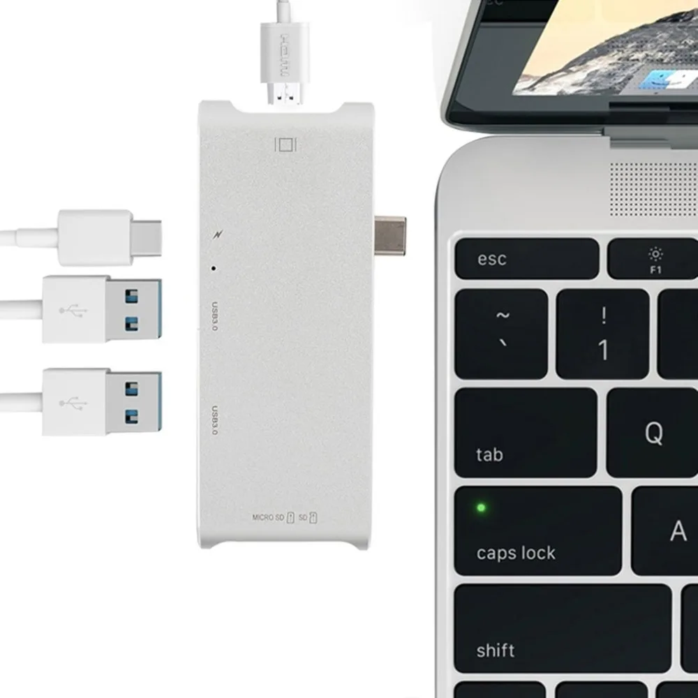 YC204 алюминиевый сплав type-C концентратор USB 3,0 type-C 4K видео HD выход TF кардридер usb-c концентратор адаптер для Apple MacBook