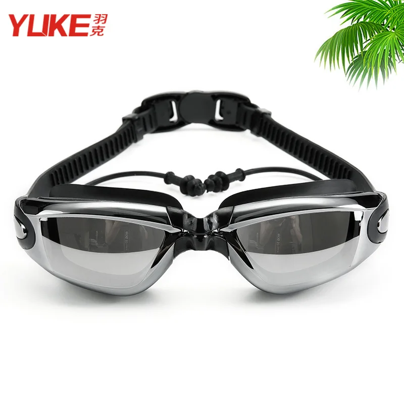 

Goggles Men's Women's Earplug Myopia Anti-fog Waterproof Plain Glass Electroplated Large Frame Swimming Glasses Strap High-defin