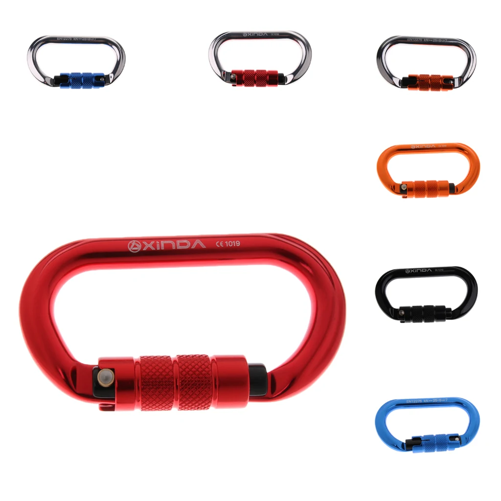 25KN Strength Rock Climbing Rappelling Oval-Shape Aluminum Auto Locking Carabiner 0.79' Opening CE Certified Exploring Rappell