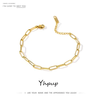 

Yhpup Statement Thin Chain Bangle Bracelet New Design Stainless Steel Bracelet Gold Color Metal Jewelry for Women Anklet New