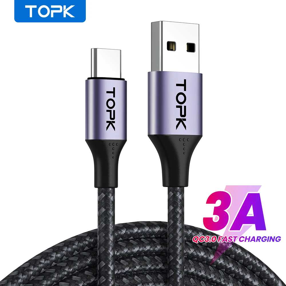 TOPK AN10 3A Micro USB Type C Phone Charger Charging Cable Cord Quick Charge Mobile Phone Cables Wire for Xiaomi Redmi Note 10 9