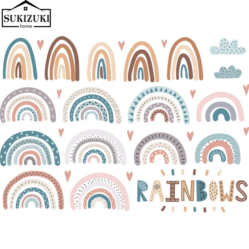 

DIY Cloud Wallpaper Rainbow Mural Combination Stickers Living Room Home Decoration PVC Vinyl Wall Stickers Bohemian Decor boho