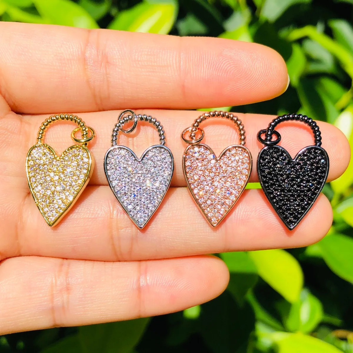 

5pcs Heart Lock Charm for Women Bracelet Making Cubic Zirconia Pave Gold-Plated Pendant Girl Necklace Handcrafted Jewelry Supply