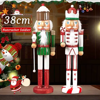 

38CM Christmas Wooden Nutcracker Doll Soldier Vintage Handcraft Christmas Decoration Ornaments Newyear Thanksgiving Gift