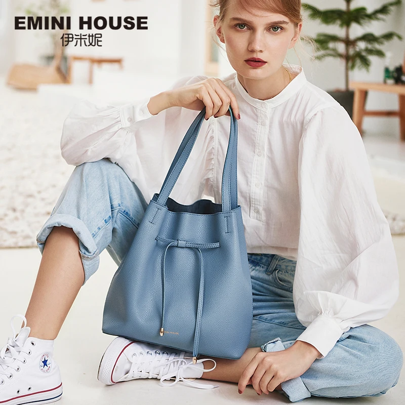 

EMINI HOUSE Soft Split Leather Drawstring Tote Bag Luxury Handbags Women Bags Designer Crossbody Bags For Women Shoulder Bag