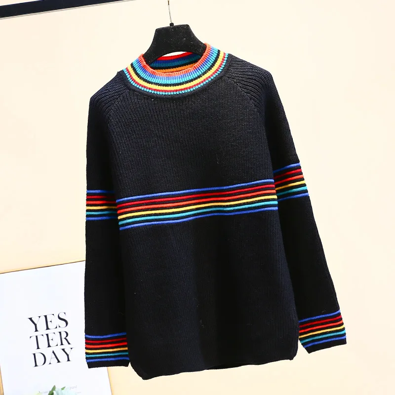 Neploe Pull Femme Цветной полосатый топ с длинными рукавами и круглым вырезом Джемперы осень зима толстый вязаный пуловер корейский Повседневный свитер 54384