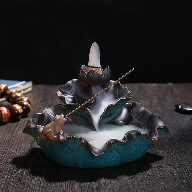 Благовония оптом керамическая курильница для копченых благовоний Joss stick керамическая тарелка листьев лотоса лягушка сандаловое дерево курильница для благовоний